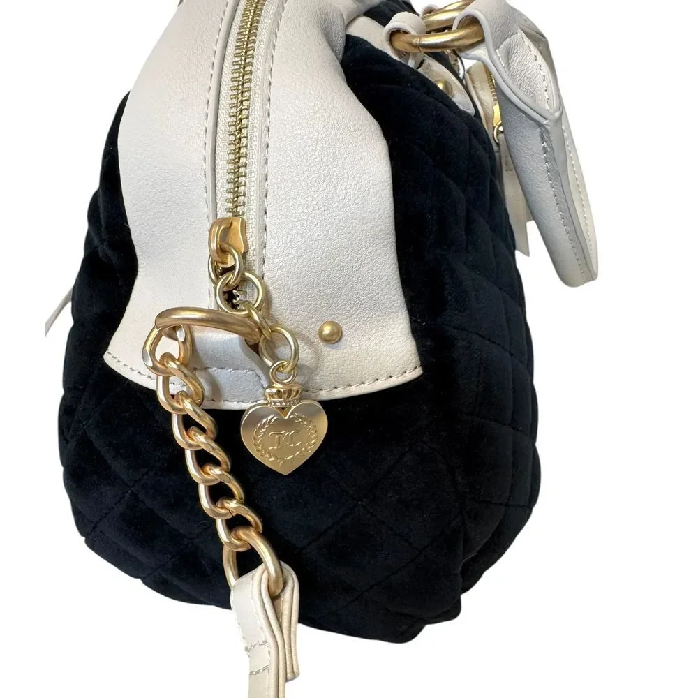 Juicy Couture Royal Couture Quilted Satchel Black Liquorice Crystal Shoulder Bag